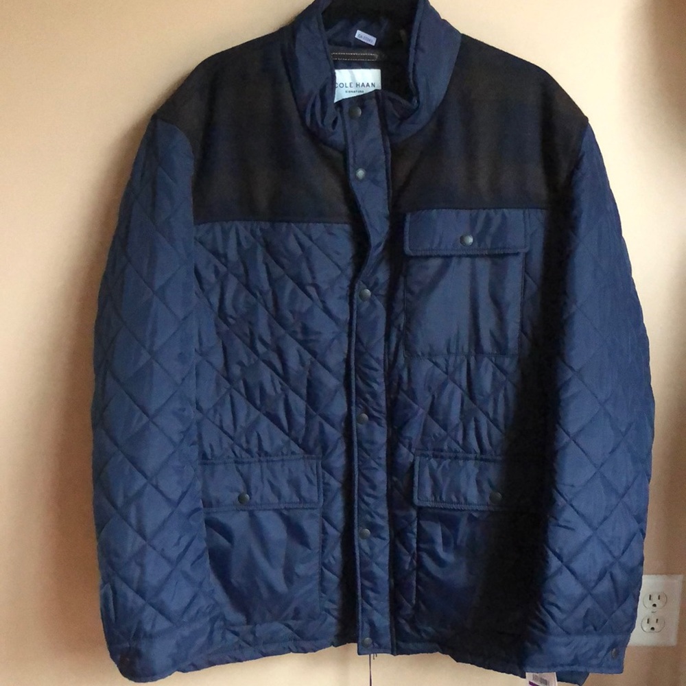 XXL Cole Haan Signature Men's Plaid Wool Mixed Media Multi Pocket Jacket